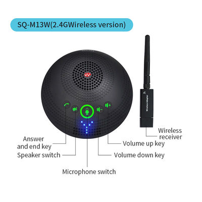 전문 컨퍼런스 마이크 SQ-M13W 2.4G 무선 전방향 마이크, 360도 피커, 고화질 오디오 및 노이즈 감축